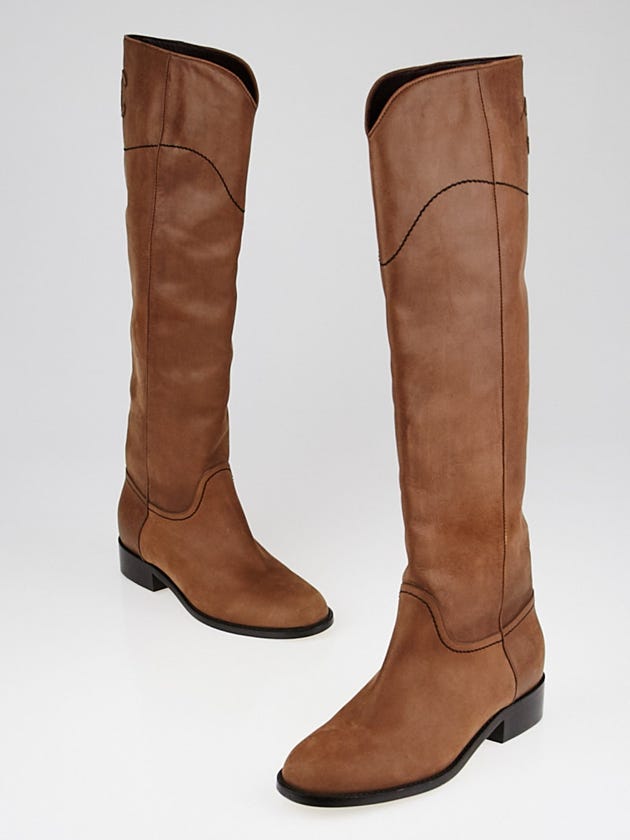 Chanel Marron Clair Leather Tall Riding Boots Size 5.5/36