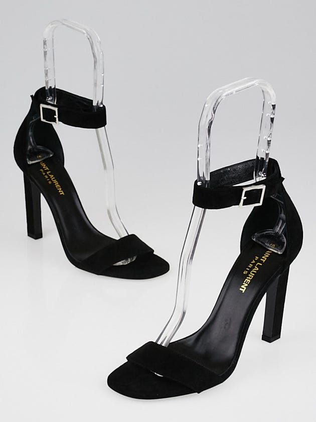 Yves Saint Laurent Black Suede Open Toe Ankle Strap Heels Size 6.5/37