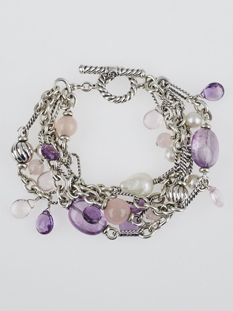 David Yurman Purple Pink Gemstones and Pearls Multistrand Toggle Bracelet Yoogi s Closet