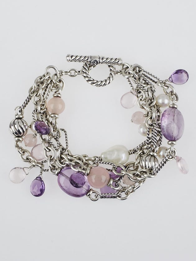 David Yurman Purple/Pink Gemstones and Pearls Multistrand Toggle Bracelet