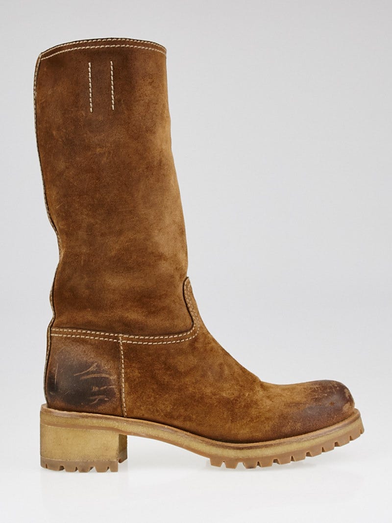 Prada Nocciolo Distressed Suede Boots Size 8.5 39 Yoogi s Closet