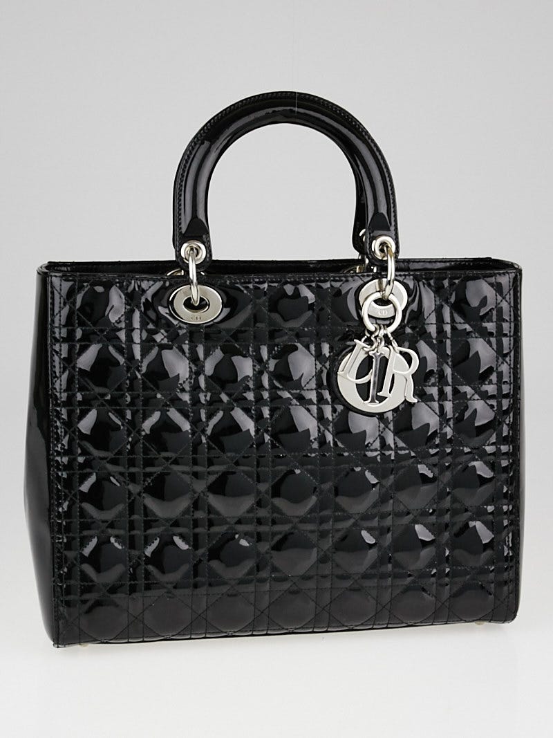 Christian Dior Black Cannage Quilted Patent Leather Large Lady Dior Tote Bag Yoogi s Closet