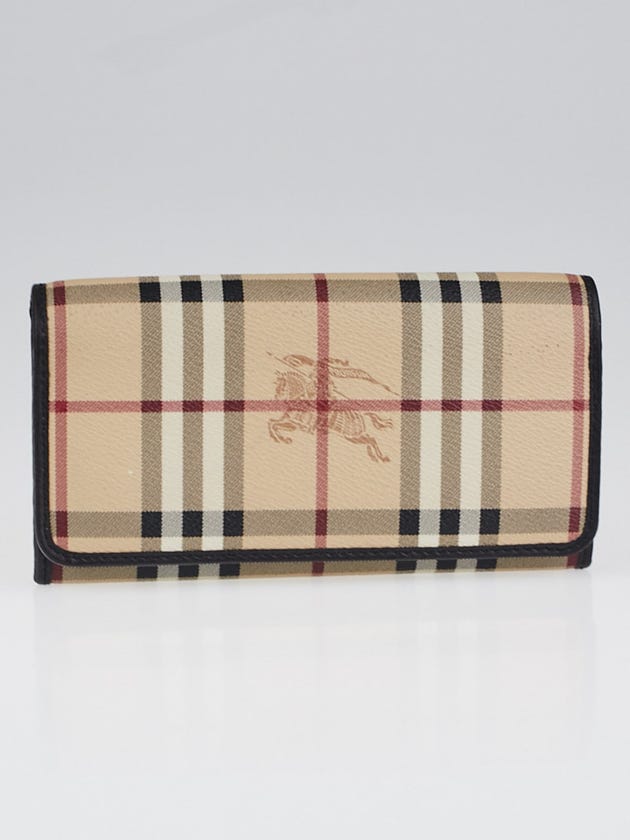 Burberry Brown Leather Haymarket Check Coated Canvas Continental Wallet