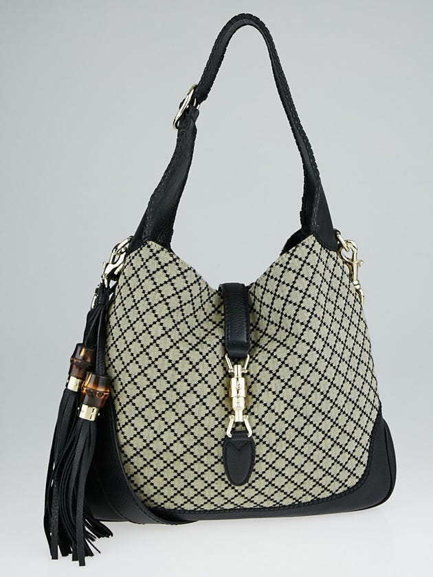 Gucci Beige/Black Diamante Canvas New Jackie Medium Shoulder Bag