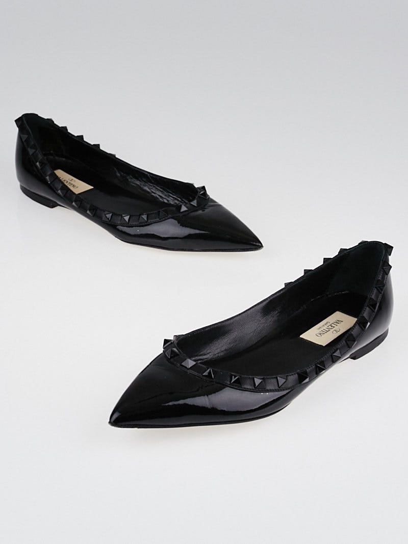 Valentino Noir Patent Leather Rockstud Flats Size 5.5/36