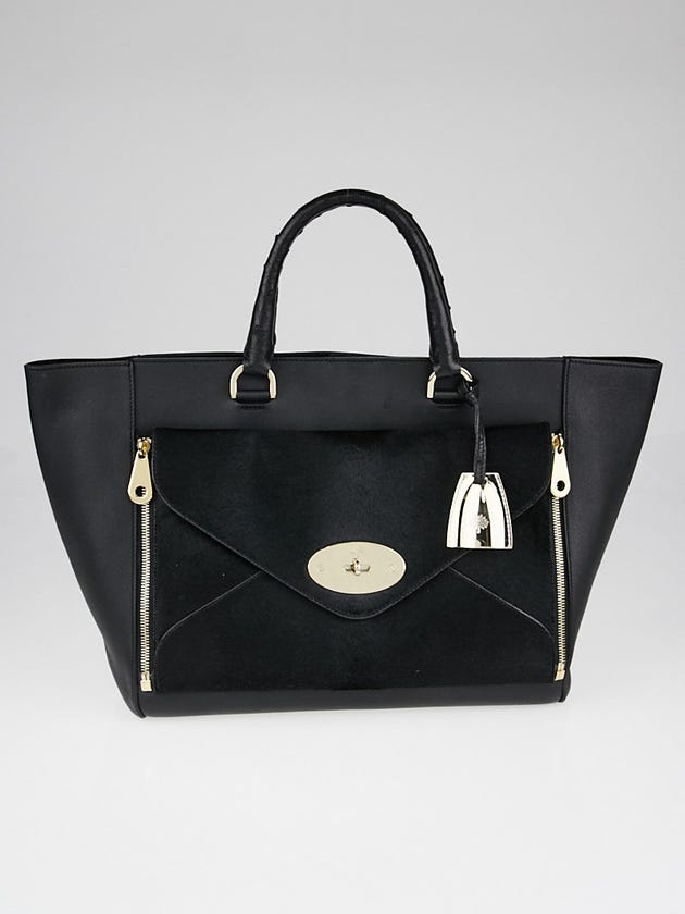 Mulberry Black Calf Leather and Ostrich Willow Tote Bag