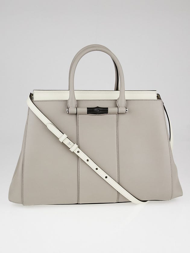 Gucci Grey Leather Lady Bamboo Top Handle Bag