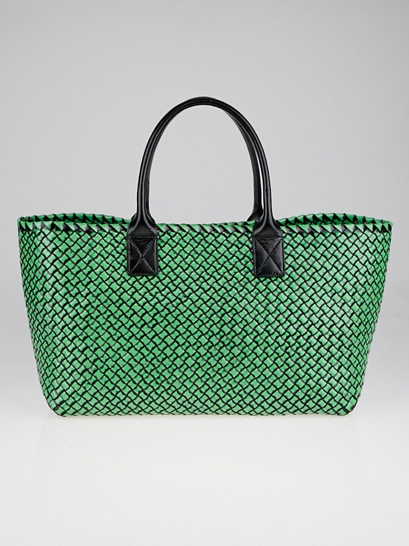 Bottega Veneta Green/Black Intrecciato Woven Polished