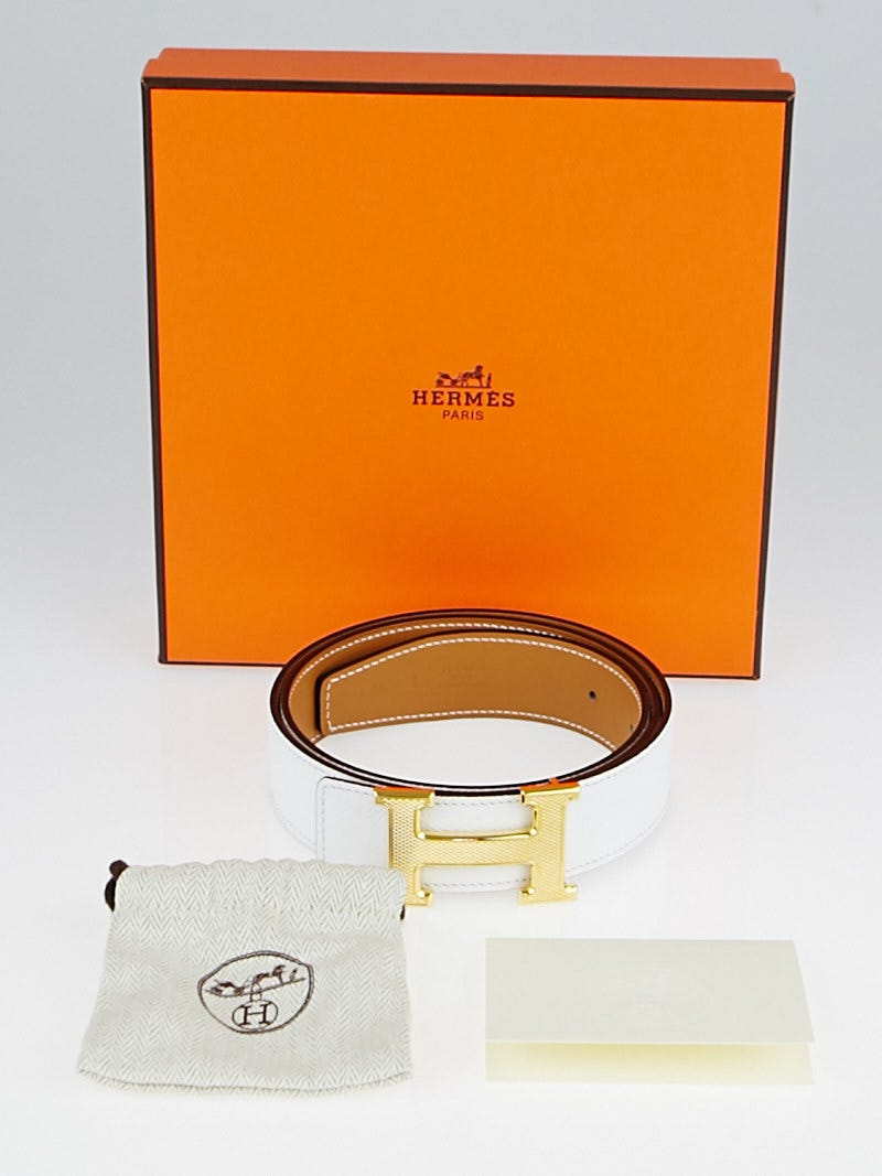 Hermes 32mm White Epsom/Natural Chamonix Leather Gold Plated