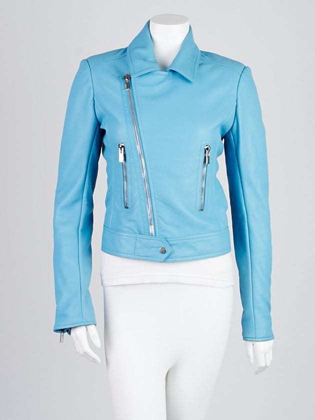 Balenciaga Turquoise Lambskin Leather New Moto Jacket Size 6/38