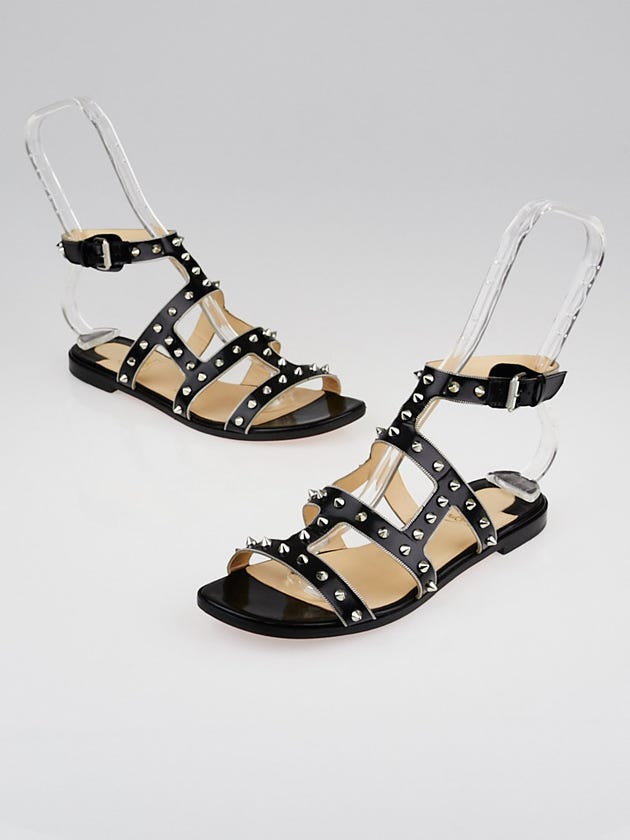 Christian Louboutin Black Jazz Calf Leather Sexystrapi Flat Sandals Size 6.5/37