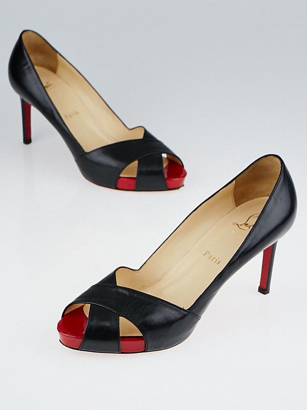 Christian Louboutin Black Leather Shelley 85 Peep-Toe Pumps Size 7/37.5