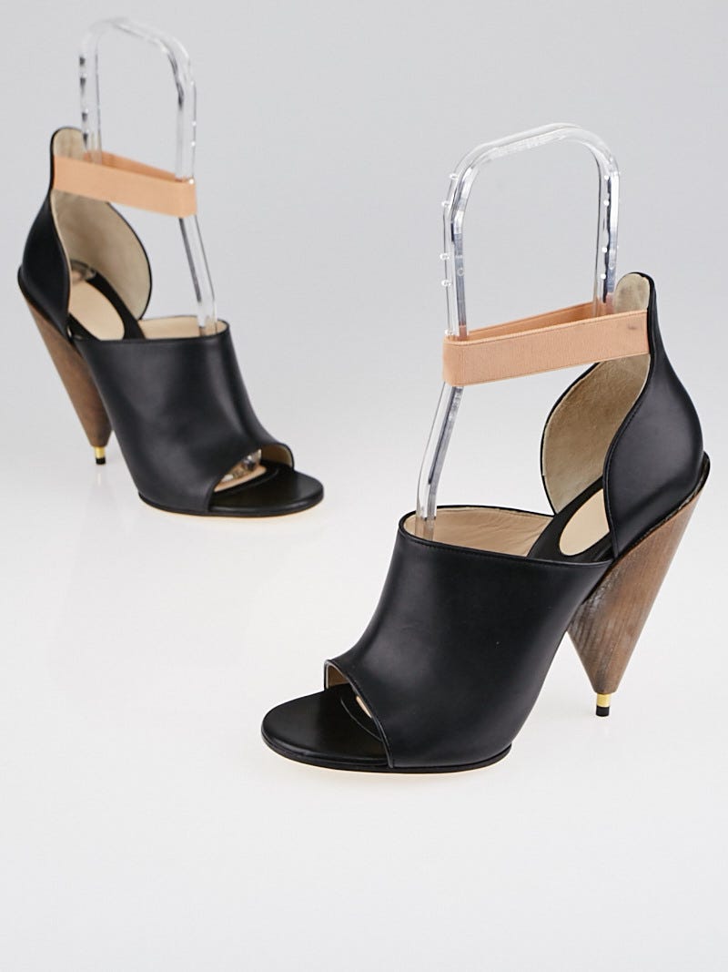 Givenchy Black Leather Wooden Heel Sandals Size 9.5/40 | Yoogi's