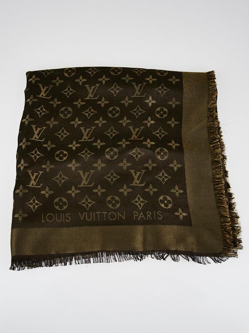 LOUIS VUITTON Silk Lurex Wool Monogram Shine Shawl Brown 173340