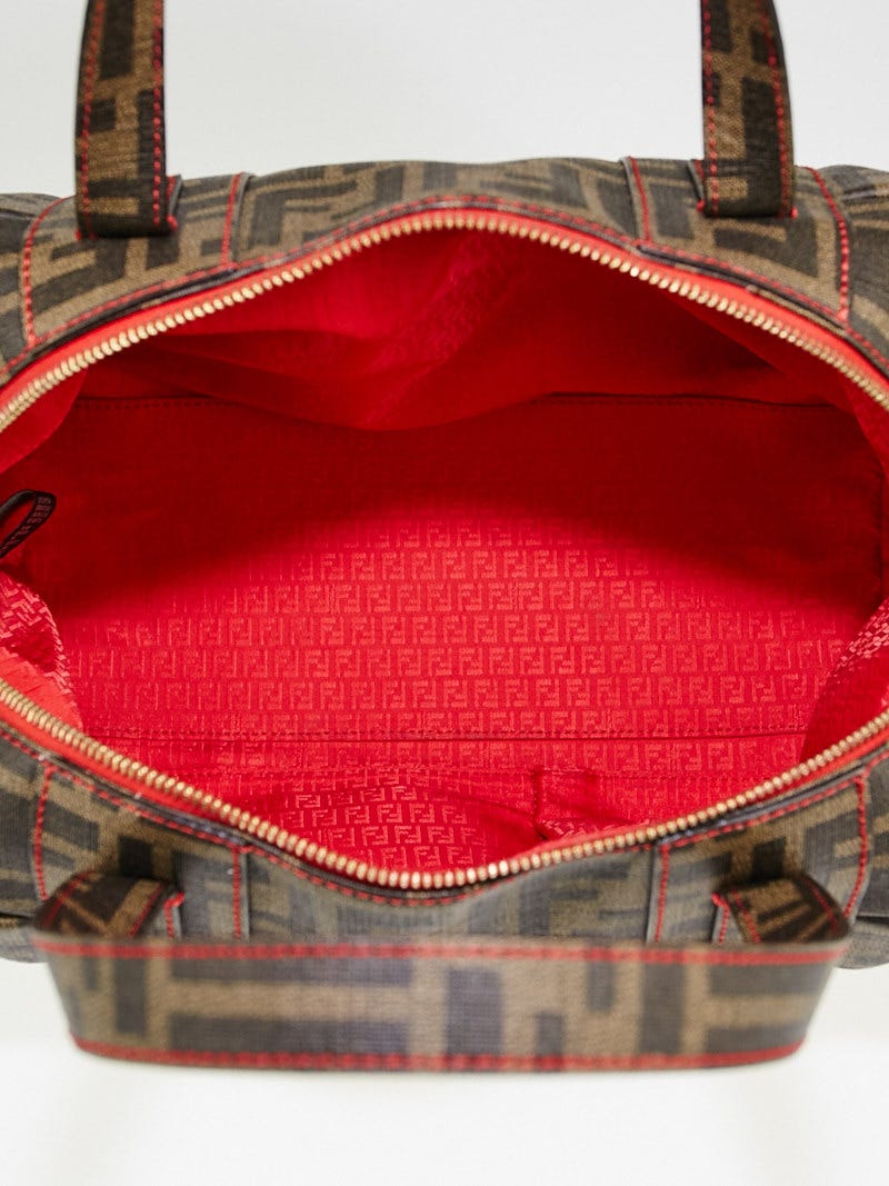 Fendi Tobacco Zucca Print Coated Canvas Bauletto Boston Satchel