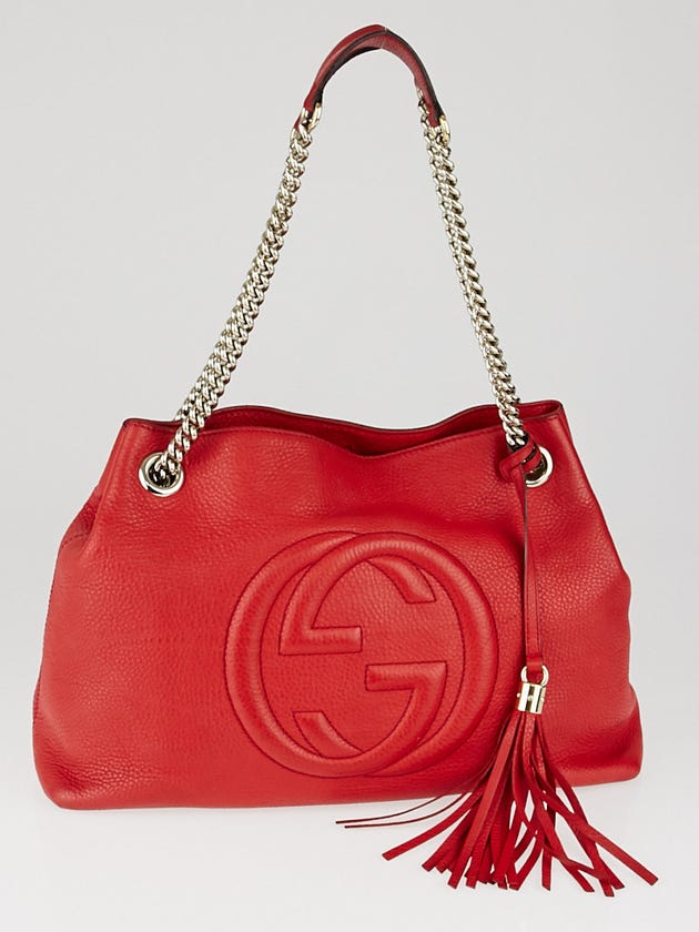 Gucci Red Pebbled Leather Soho Chain Tote Bag