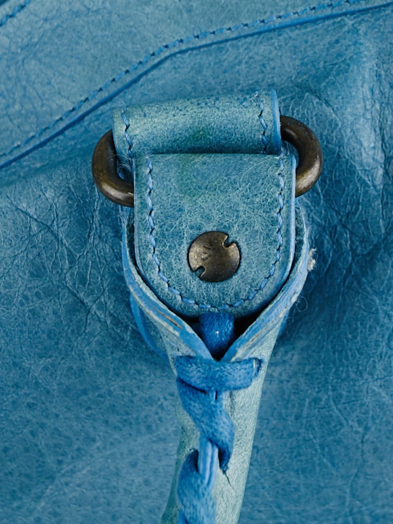 Balenciaga Sky Blue Lambskin Leather Motorcycle City Bag | Yoogi's