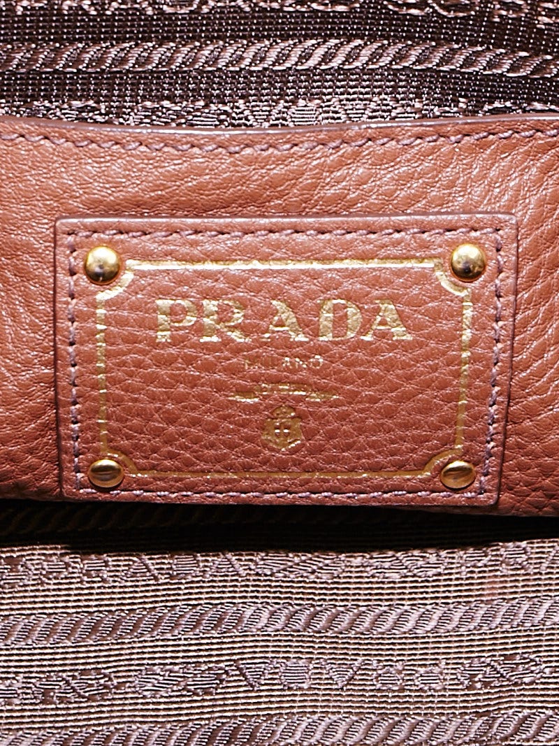Prada Palissandro Vitello Daino Leather Double Handle Tote Bag