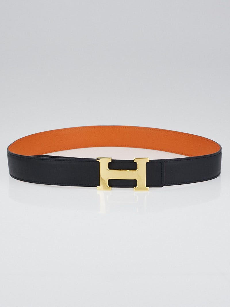 Hermes 32mm Orange Epsom/Black Swift Leather Gold Plated  display picture 1