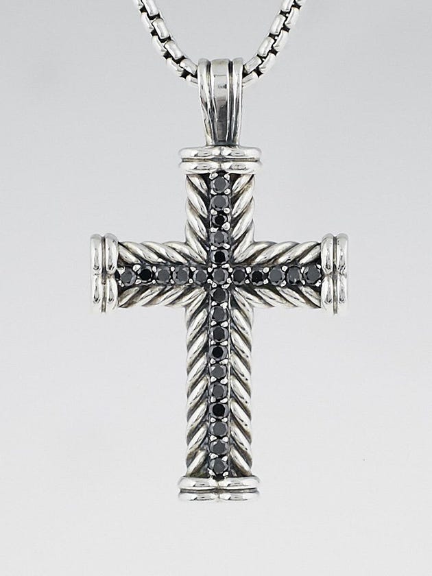 David Yurman Sterling Silver and Black Diamond Chevron Cross Necklace