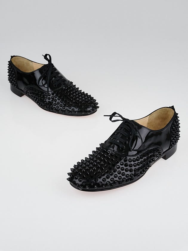 Christian Louboutin Black Patent Leather Freddy Spikes Oxford Flats Size 9.5/40