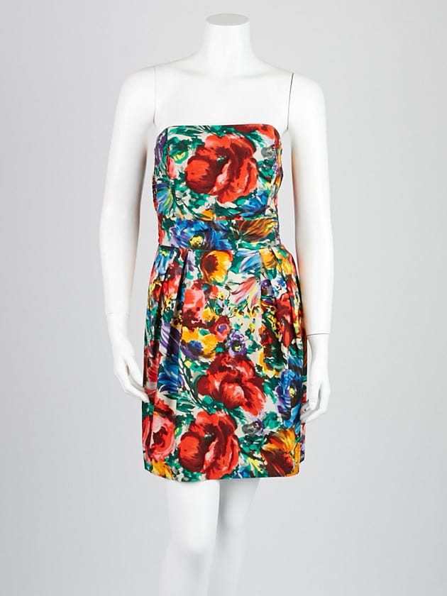 Dolce & Gabbana Multicolor Floral Cotton Strapless Dress Size 8/42
