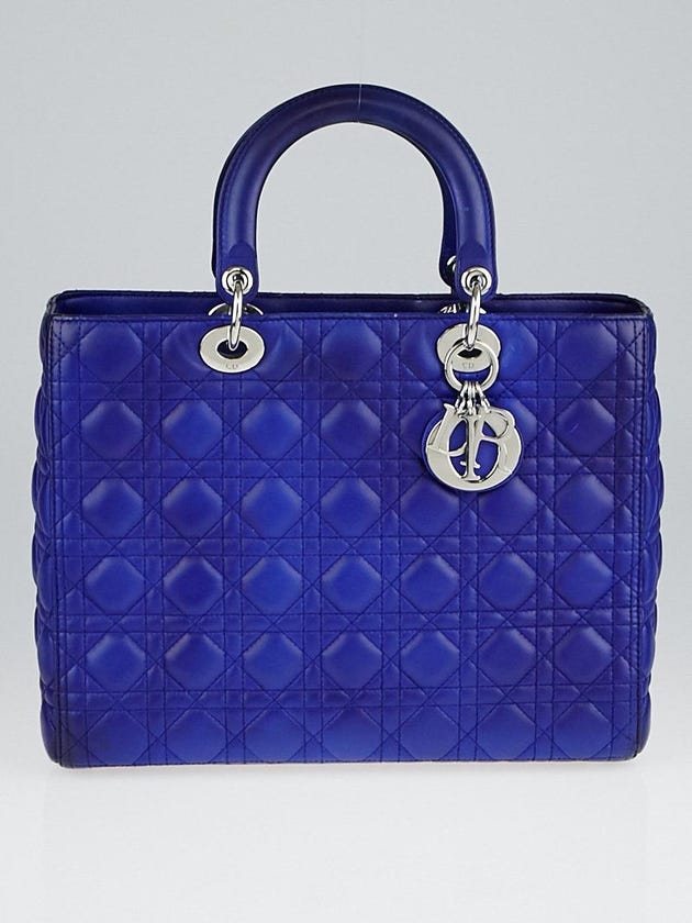 Christian Dior Blue Cannage Quilted Lambskin Leather Large Lady Dior Bag w/o Strap