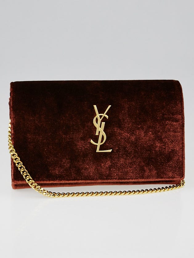 Yves Saint Laurent Brown Velvet Monogram Chain Wallet Clutch Bag