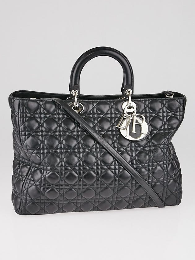 Christian Dior Black Cannage Quilted Lambskin Soft Lady Dior Large Tote Bag