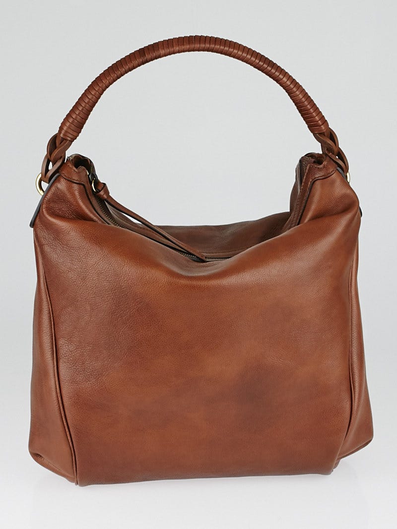 Gucci Brown Leather Twist Strap Hobo Bag | Yoogi's Closet