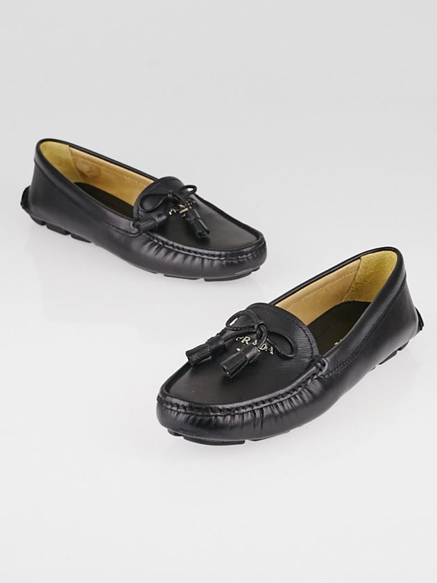 Prada Black Saffiano Leather Tassel Driving Loafers Size 6/36.5