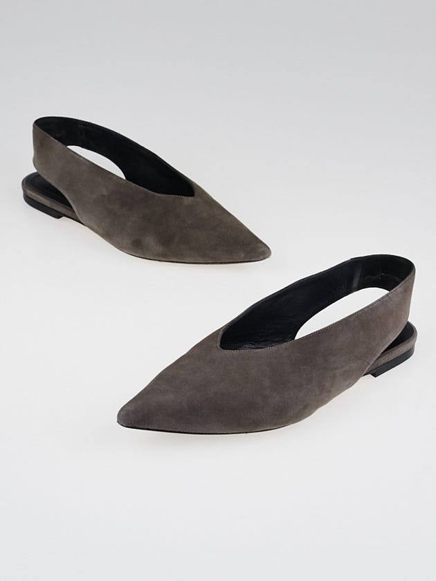 Celine Grey Suede Essential V Neck Flat Shoes Size 4.5/35