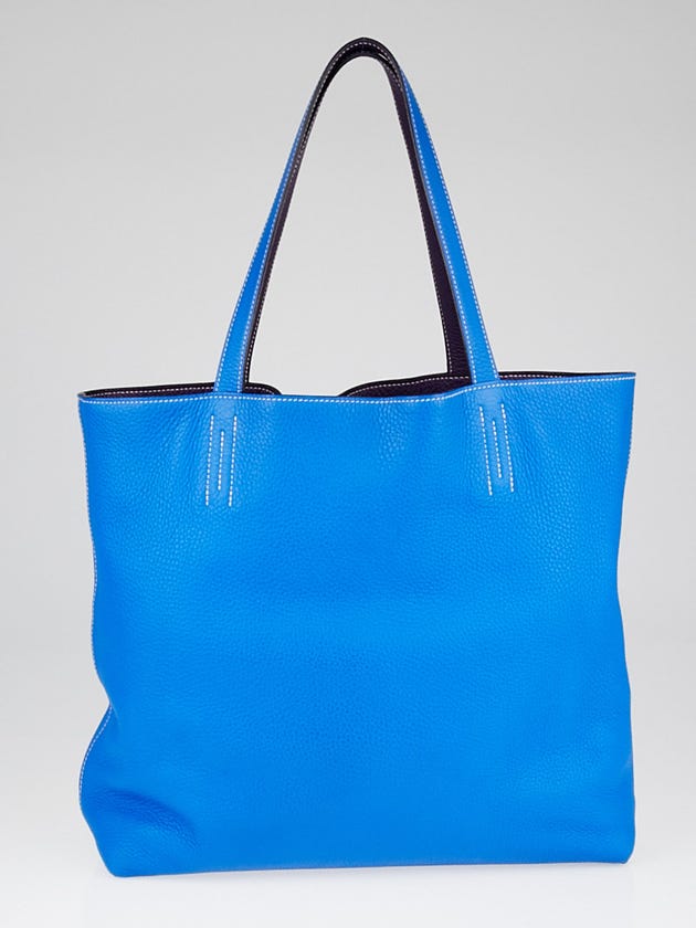 Hermes 45cm Ultraviolet/Blue Hydra Clemence Leather Large Double Sens Reversible Tote Bag