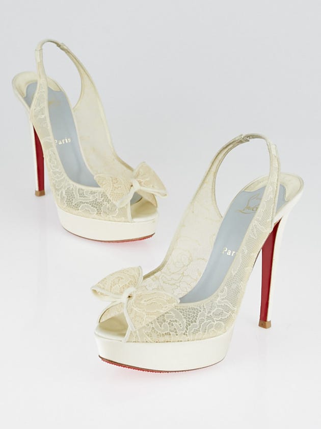 Christian Louboutin White Satin and Lace Exclu 140 Pumps Size 9/39.5