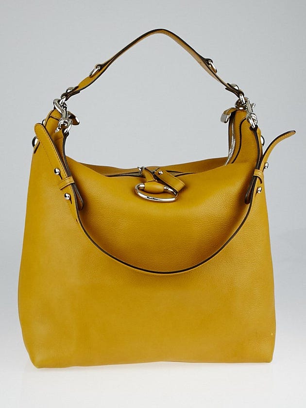 Gucci Yellow Pebbled Leather Icon Bit Large Hobo Bag