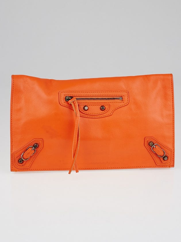 Balenciaga Tangerine Calfskin Leather Papier View Clutch Bag