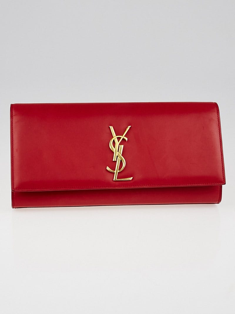 Yves Saint Laurent Red Calfskin Leather Classic Monogram Clutch Bag Yoogi s Closet