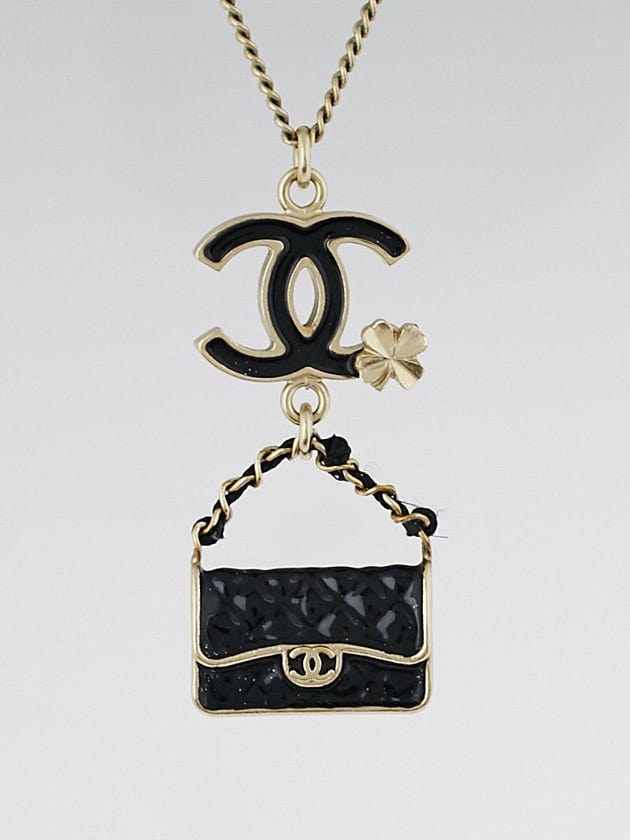 Chanel Black Painted Enamel CC Flap Bag Pendant Necklace