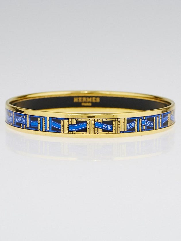 Hermes Blue Cloisonn Palladium Narrow Bangle Bracelet