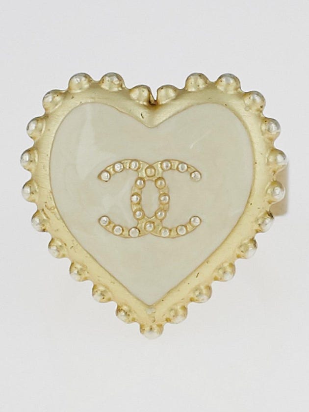 Chanel Goldtone CC Heart Ring Size 6.5