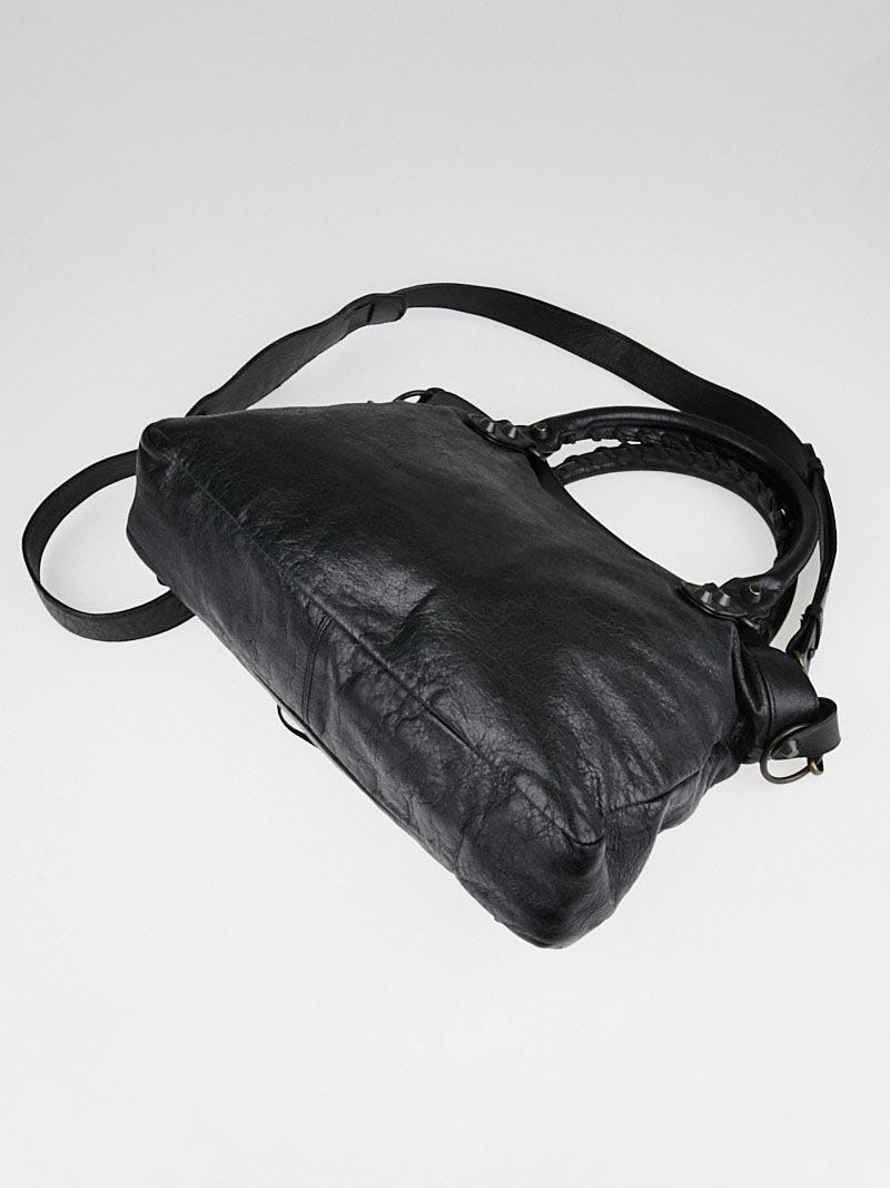 Balenciaga Black Lambskin Leather Motorcycle Town Bag