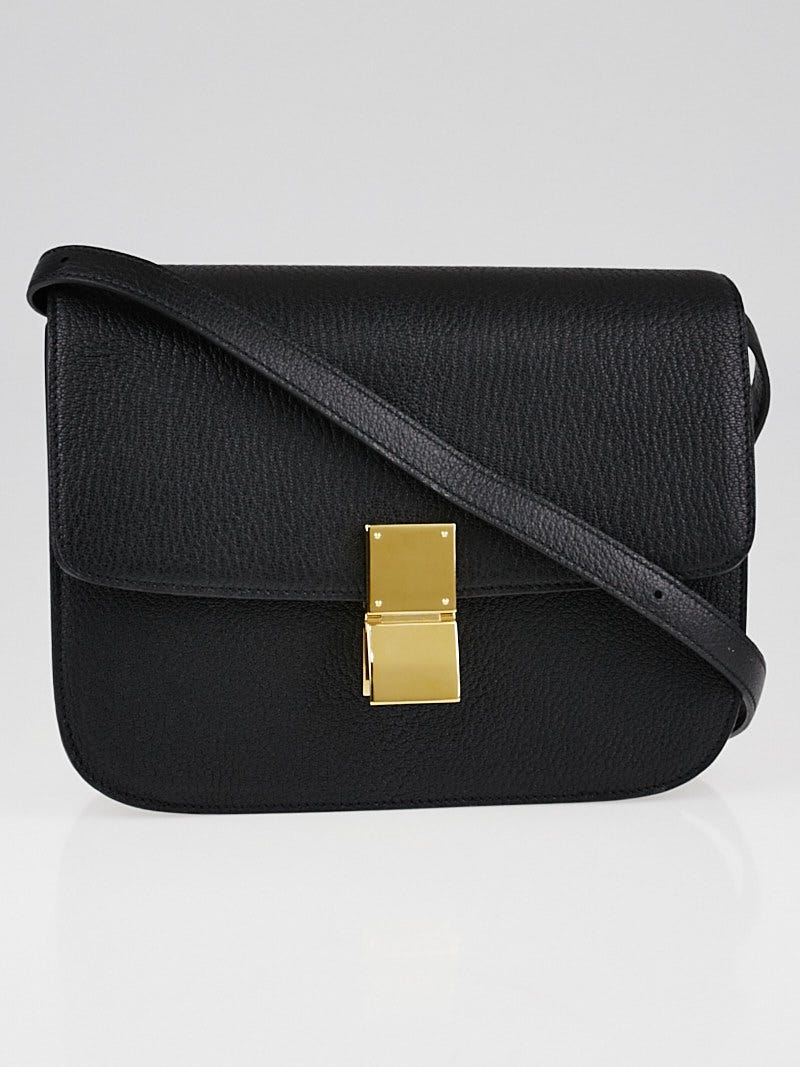 Celine Black Goatskin Leather Medium Classic Box Bag Yoogi s Closet