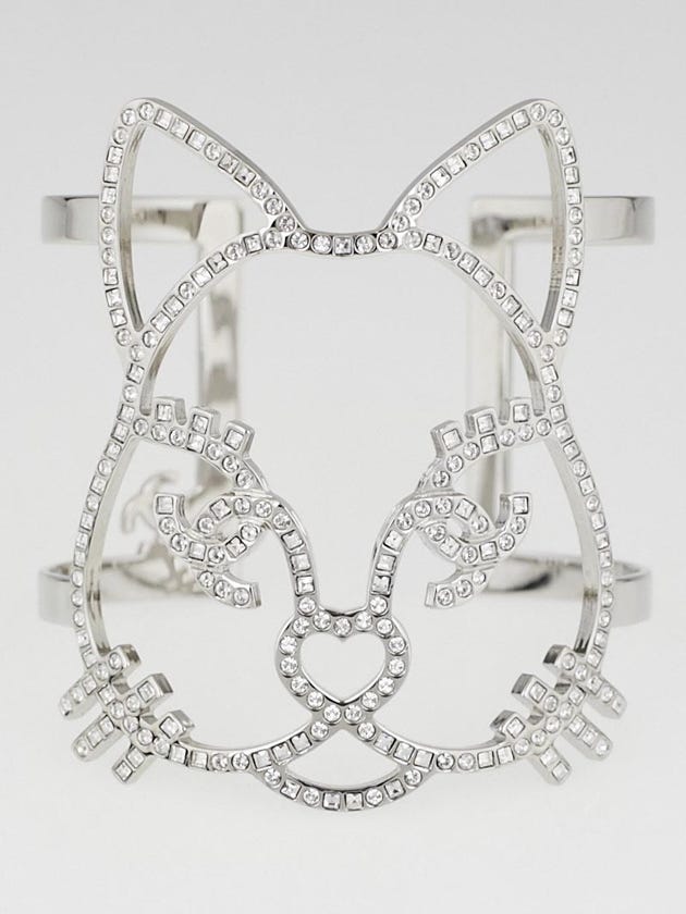 Chanel Metal and Crystal Choupette Cat Cuff Bracelet