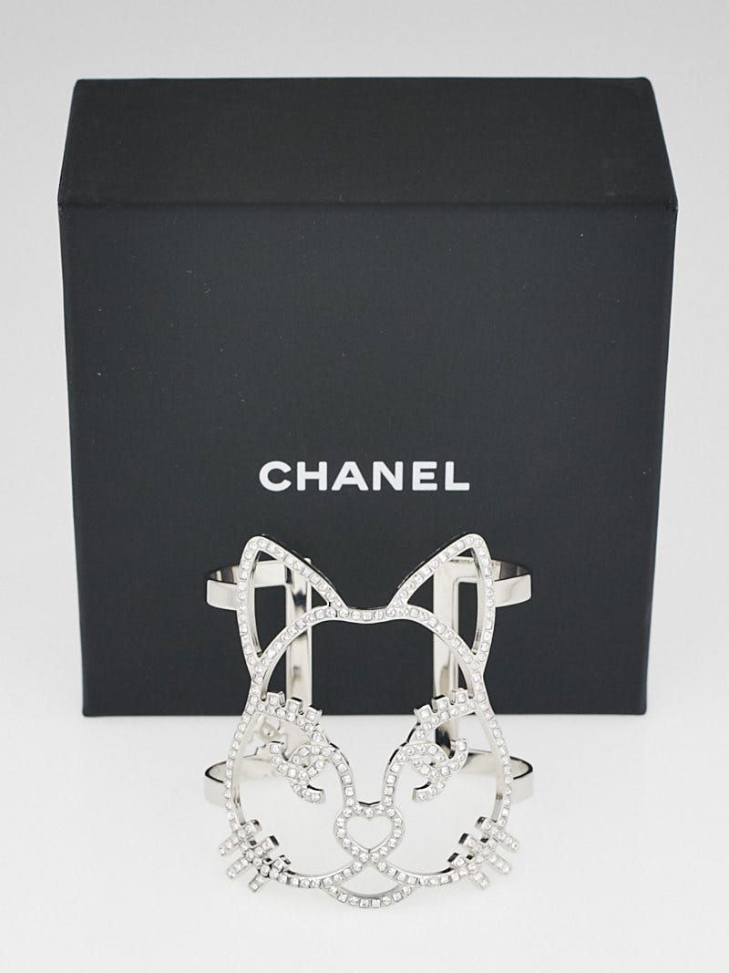 Chanel Metal and Crystal Choupette Cat Cuff Bracelet