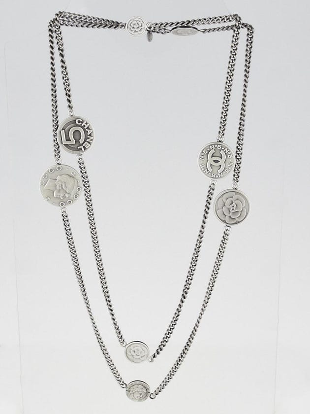 Chanel Silvertone Chain CC Coins Long Necklace