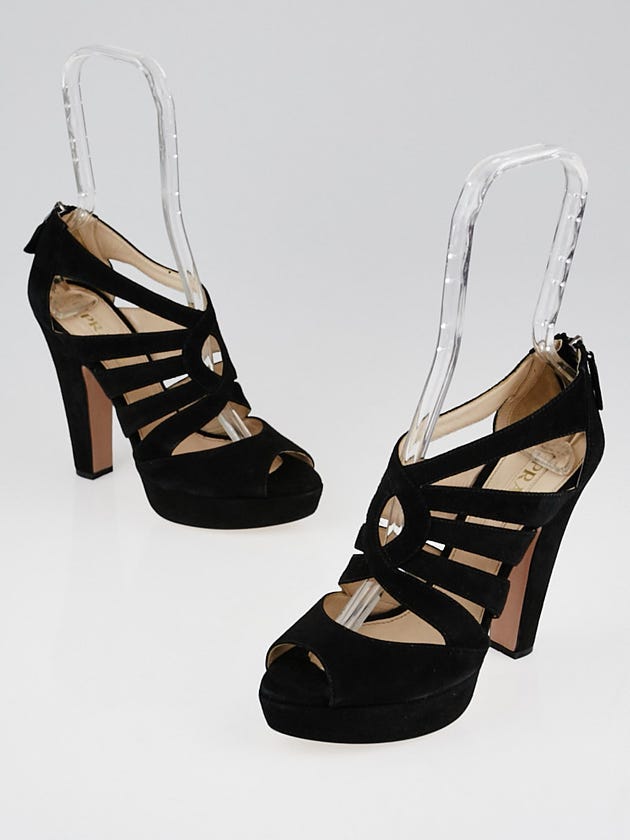 Prada Black Suede Peep-Toe Heels Size 6.5/37