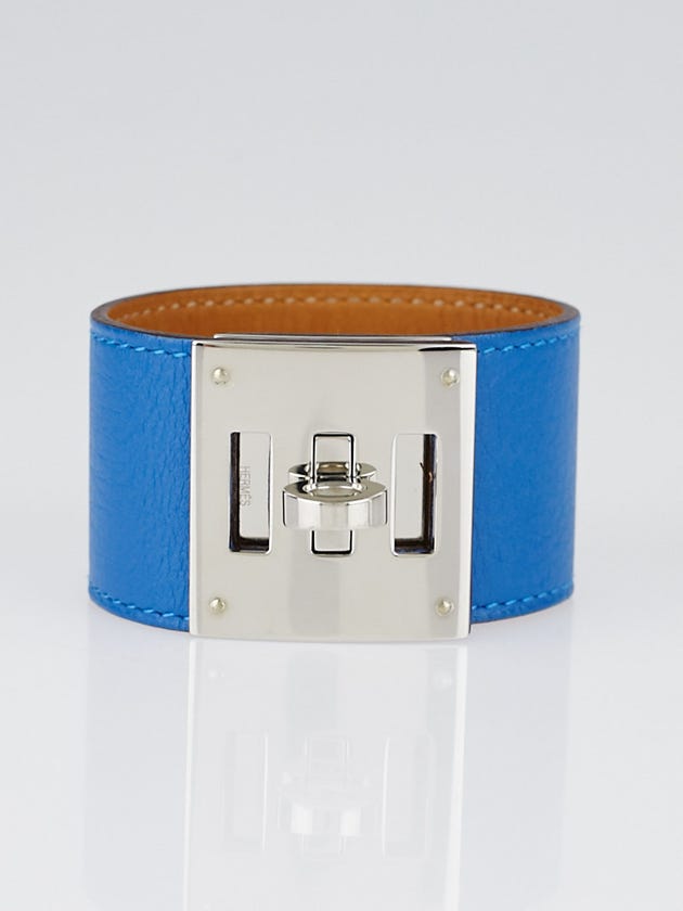 Hermes Blue Izmir Swift Leather Palladium Plated Kelly Dog Bracelet
