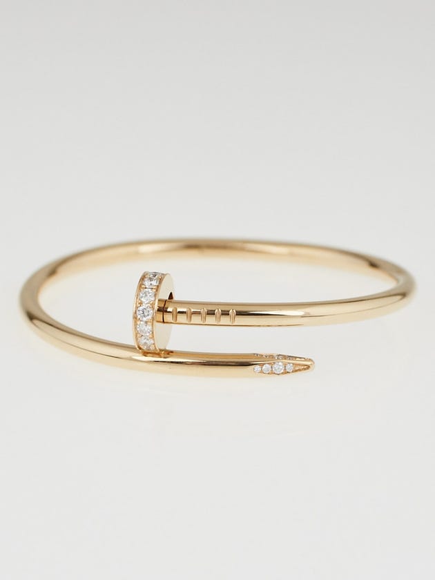 Cartier 18k Pink Gold and Diamond Juste Un Clou Bracelet Size 15