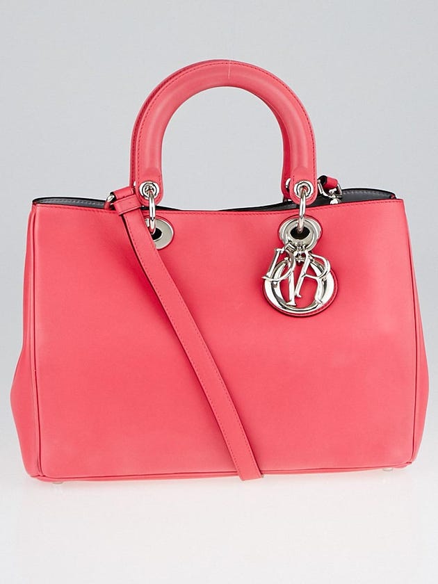 Christian Dior Pink Satin-Finish Calfskin Leather Medium Diorissimo Tote Bag