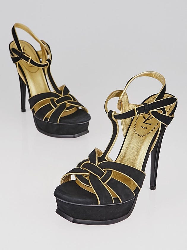 Yves Saint Laurent Black Suede Tribute Sandals Size 8/38.5